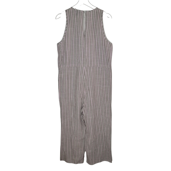 DREW Pinstriped Cotton Jumper Pink Taupe Drawstring Waist Sleeveless V Neckline - Picture 6 of 13